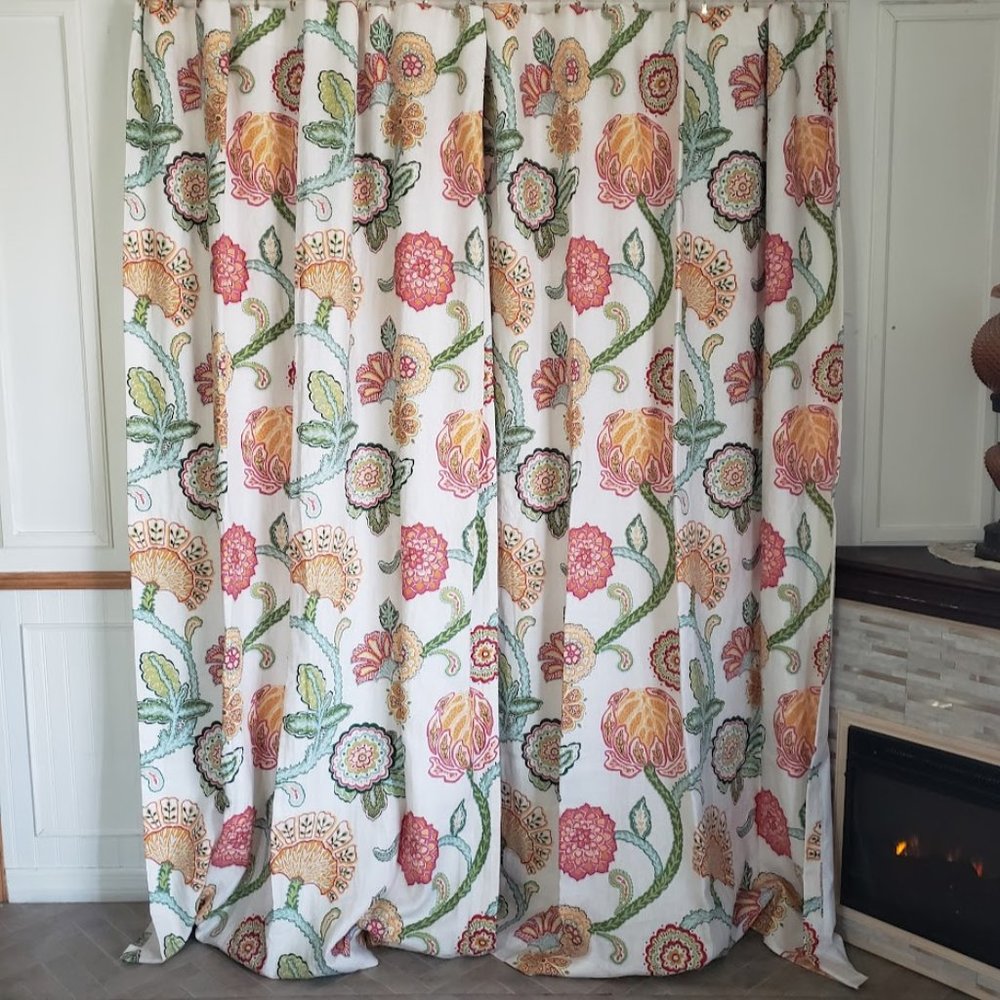 Custom Linen CurtIns 94W x 86L Jacobean Print Floral Cotton Lined